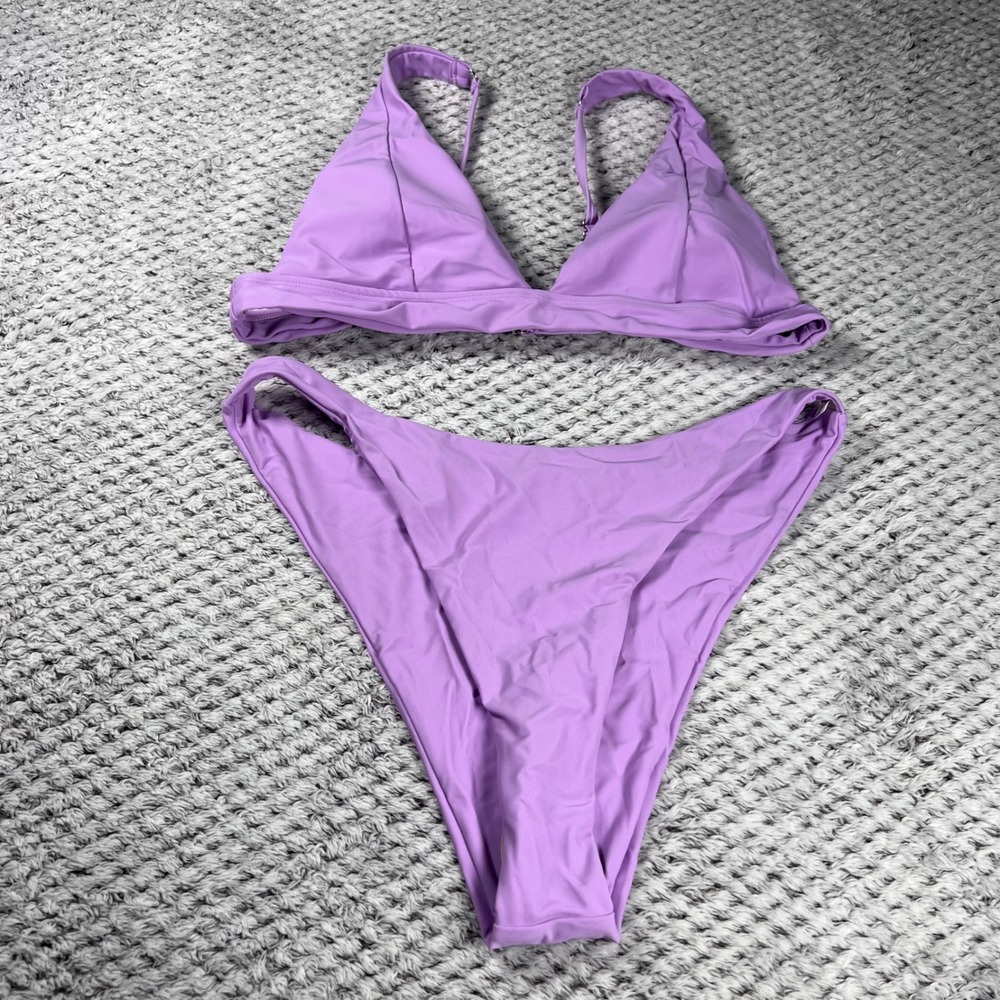 Lavender Bikini Swimsuit Halter Triangle Top High Cut Bottom Size Medium NWOT